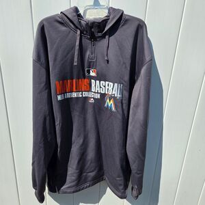 Miami Marlins Hoodie Sweatshirt Mens XXL Black 1/4 Zip Majestic Baseball MLB